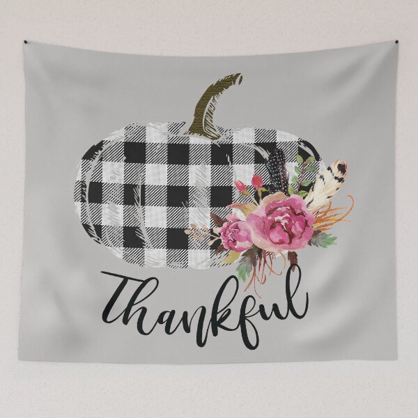 Item preview, Thankful Fall Season, Black And White Gingham Pumpkin designed and sold by 3bythelake.