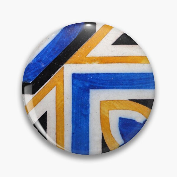 Item preview, traditional ceramic azulejo mosaic design in blue black and yellow flowery pattern designed and sold by JustynaWarsaw.