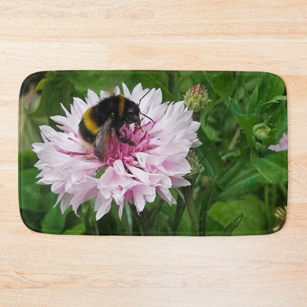 Item preview, Bumblebee on a white and pink Cornflower  designed and sold by ArtisticMishaps.