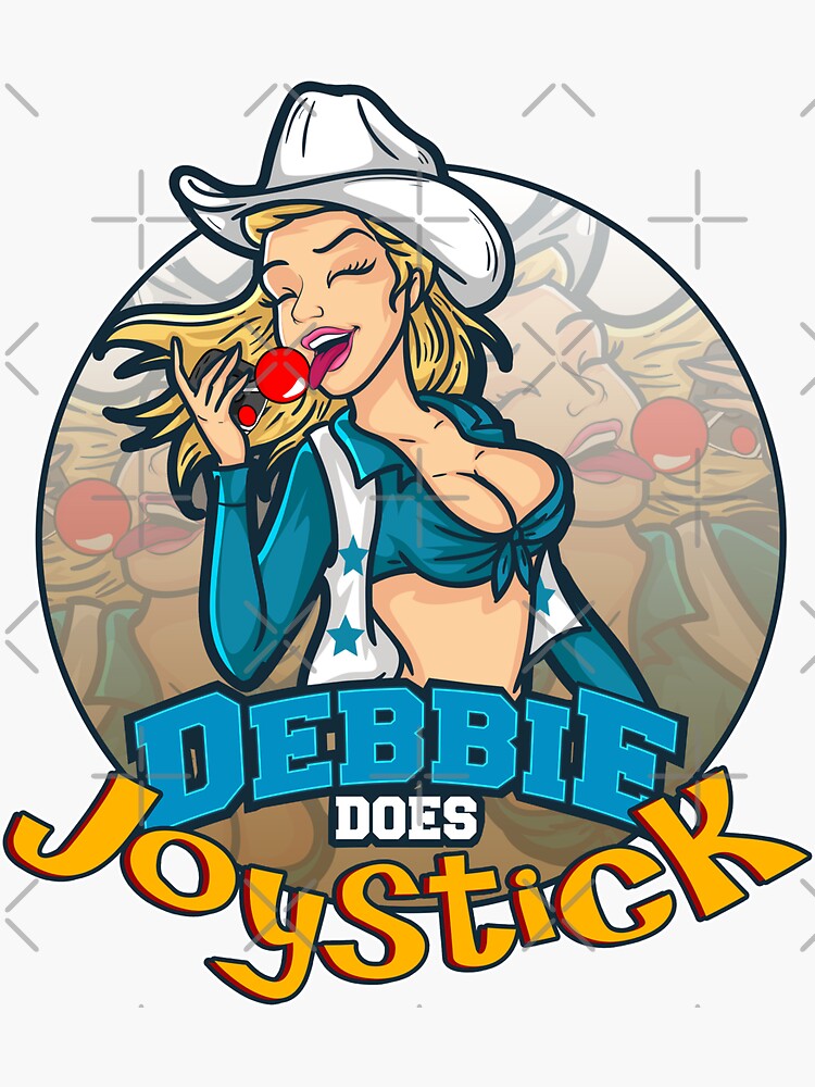 Thumbnail 3 of 3, Sticker, Debbie Does Joystick (gamer girl pin-up - clean parody version) designed and sold by stickofjoy.