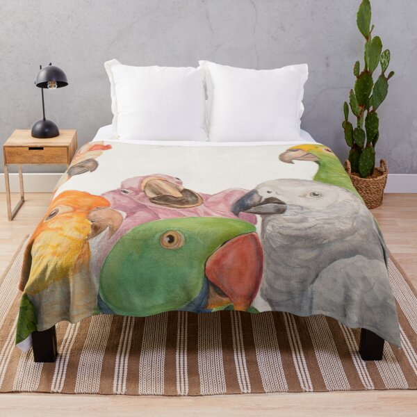 Item preview, Watercolor of parrots: Cockatoo, caique, great alexander, African gray, baby macaw and amazon designed and sold by L'Atelier Oranjade.