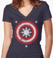 Captain Philippines! (Grunge White Sun) Women's Fitted V-Neck T-Shirt