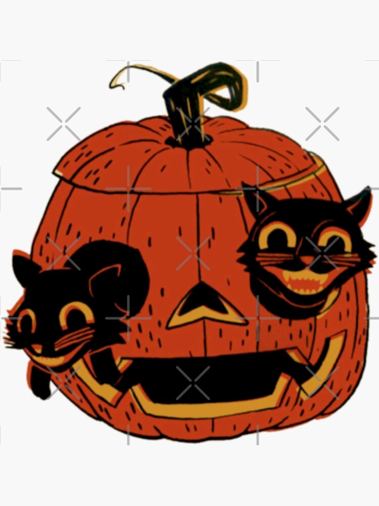 Thumbnail 3 of 3, Sticker, Vintage Halloween Black Cats - Scaredy Cat designed and sold by epitomegirl.