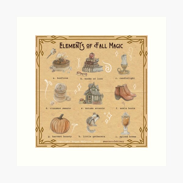 Elements of Fall Magic Illustration in Watercolor Art Print