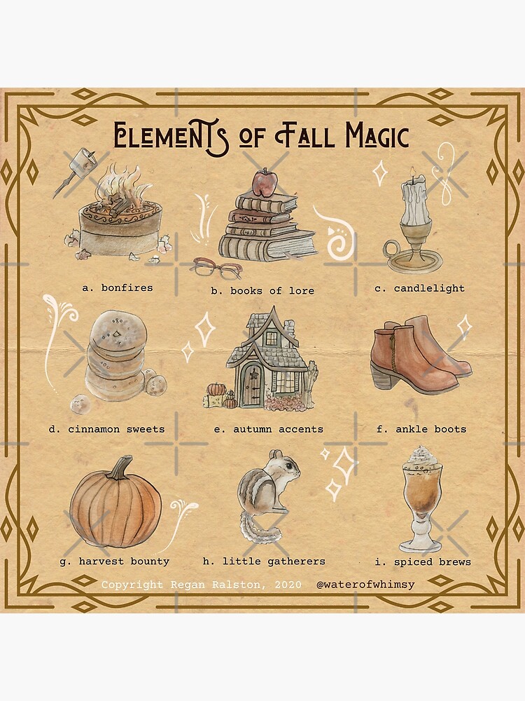 Elements of Fall Magic Illustration in Watercolor by WitchofWhimsy