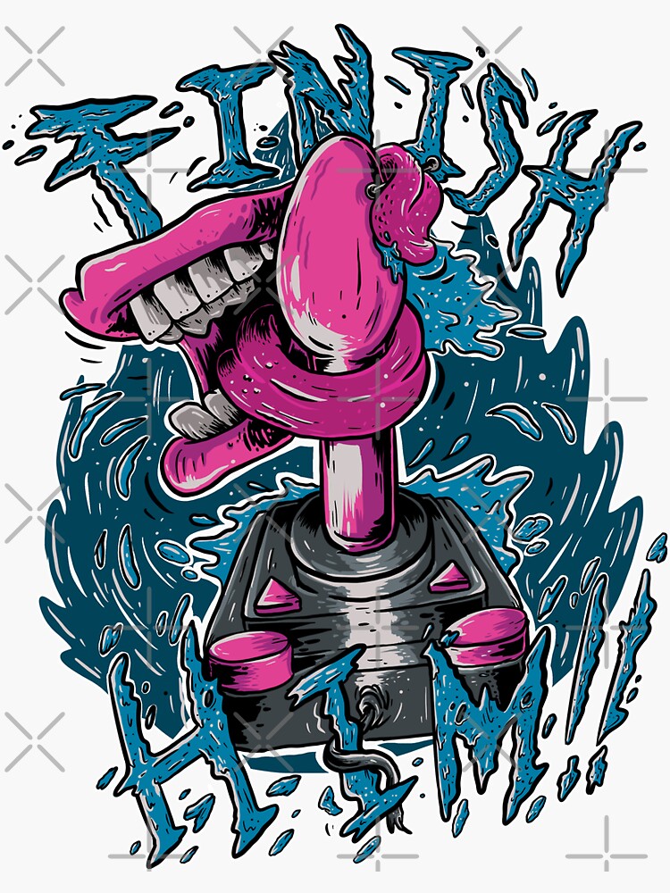 Thumbnail 3 of 3, Sticker, Finish Him (Mortal Kombat video game parody) designed and sold by stickofjoy.