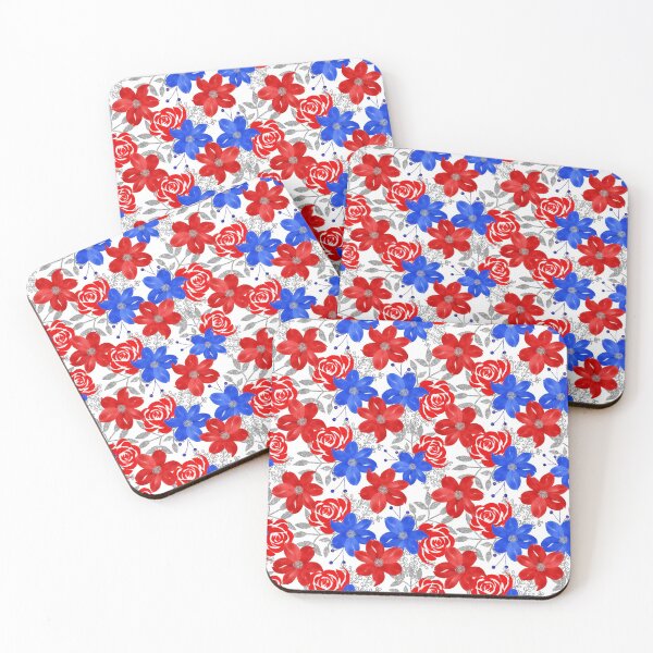 Item preview, red and blue floral design on white pattern designed and sold by whitedove457.