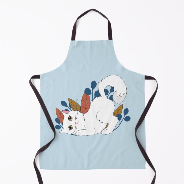 Item preview, Cute white cat with high tail and brown eyes in garden with dark leaves designed and sold by SGS-.