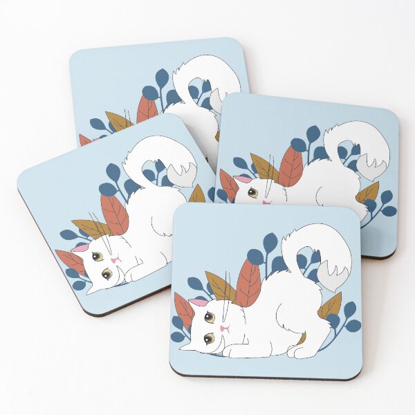 Item preview,  Cute white cat with high tail and brown eyes in garden with dark leaves  designed and sold by SGS-.