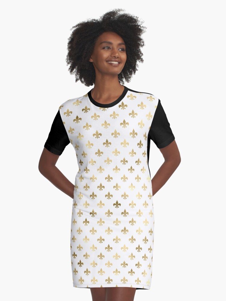 white and gold t shirt dress