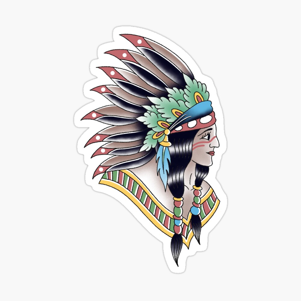 Native American Woman Color Tattoo Art Stock Vector (Royalty Free)  1053564887 | Shutterstock