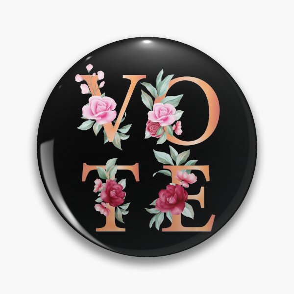 Item preview, Black Peach Pink Floral Feminine vote designed and sold by MGdezigns.