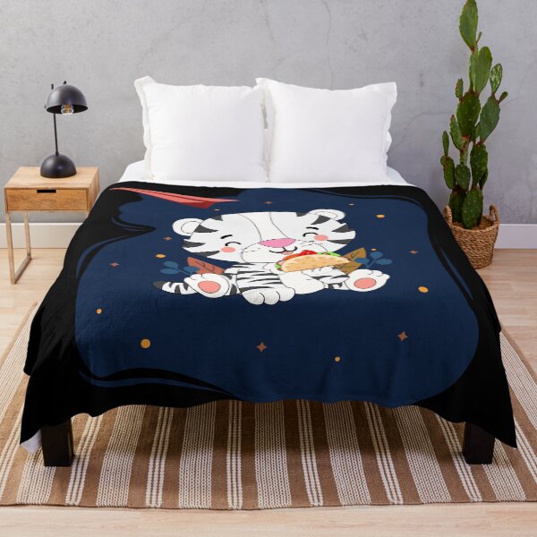 Item preview, White bengal tiger eating taco/baby big cat in beautiful garden at night full of stars and sky of flying red paper airplane designed and sold by SGS-.