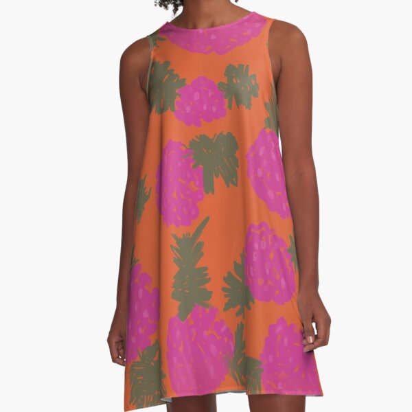 Fuchsia and Orange Flowers A-Line Dress