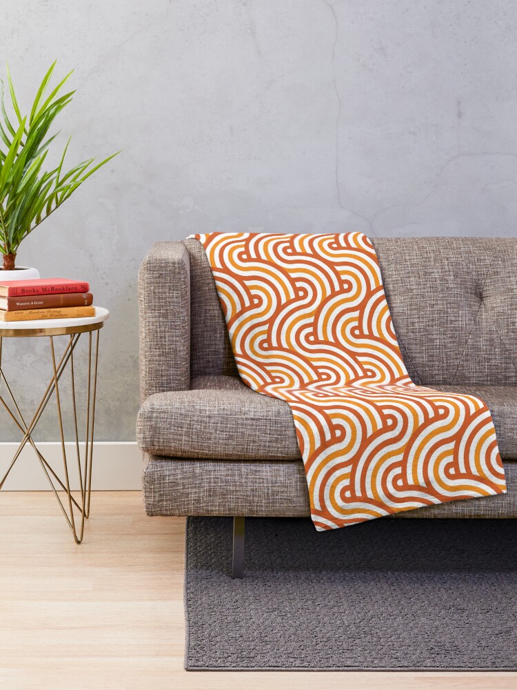 Thumbnail 2 of 6, Throw Blanket, Horizontal Waves Pattern – Orange designed and sold by RoguePatterns.