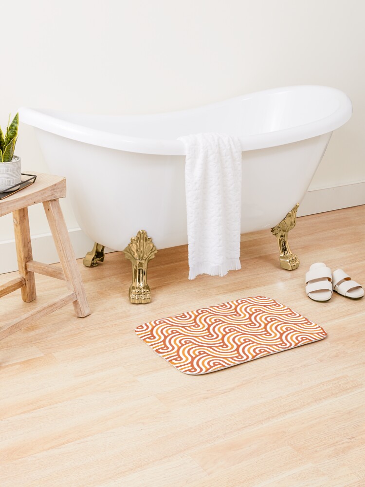 Thumbnail 2 of 6, Bath Mat, Horizontal Waves Pattern – Orange designed and sold by RoguePatterns.
