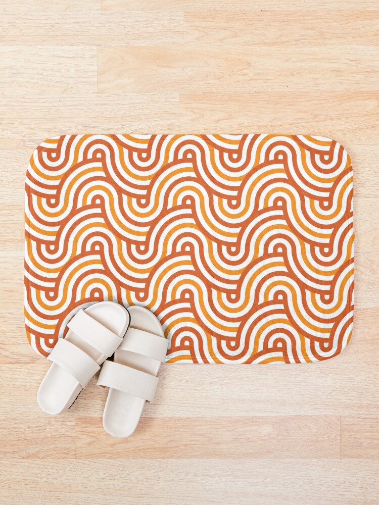 Thumbnail 1 of 6, Bath Mat, Horizontal Waves Pattern – Orange designed and sold by RoguePatterns.