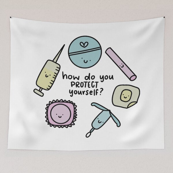 Item preview, How do you protect yourself? Birth Control / Contraception Cute Drawing / Cartoon designed and sold by alyskadraws.