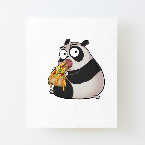 Knuddeliger Panda isst einen leckere Pizza Aufgezogener Druck auf Leinwandkarton