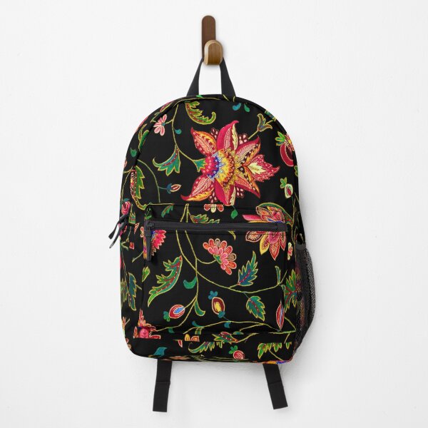 Item preview, RED POMEGRANATES ,POMEGRANATE FLOWERS,GREEN LEAVES IN BLACK Oriental Floral Swirls designed and sold by BulganLumini.