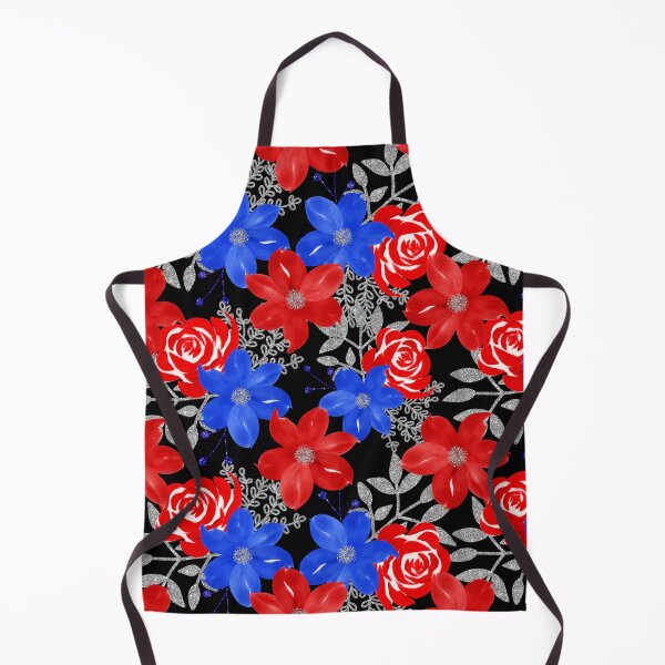 Item preview,  Beautiful Blue and red floral design on black Pattern designed and sold by whitedove457.
