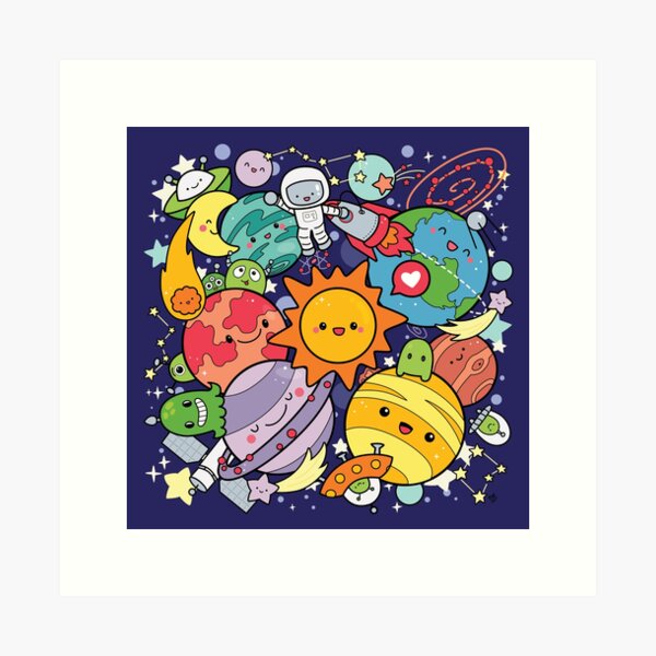 Solar System Galaxy Universe Doodle | Kawaii Art by Tatyana Deniz Art Print
