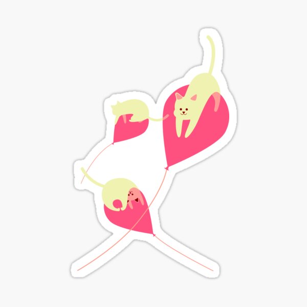 Mischievous kittens adrift on balloons Sticker