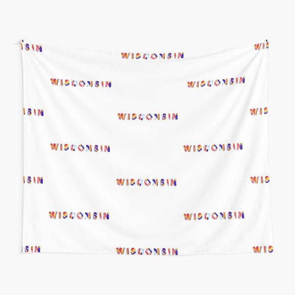 Red, Orange, Pink, and Blue State of Wisconsin Letters Tapestry