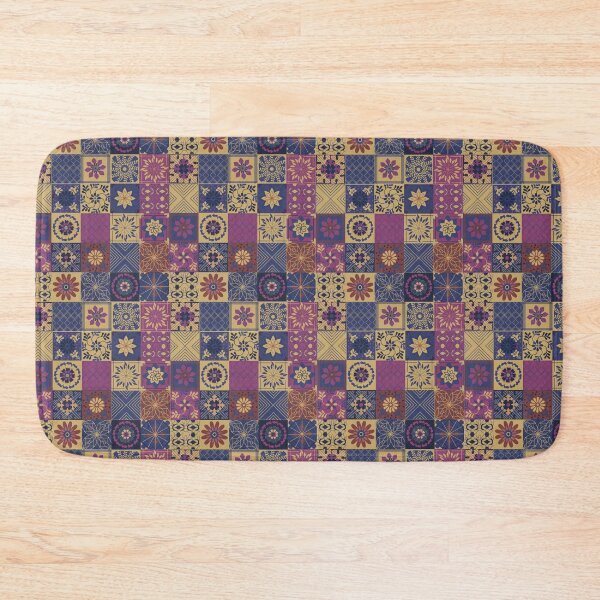 Item preview,  Faux red blue and vintage yellow patchwork quilt pattern designed and sold by Department61.