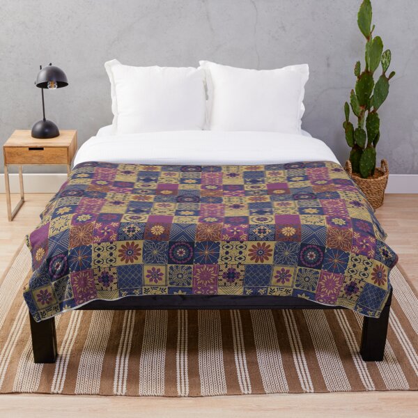 Item preview,  Faux red blue and vintage yellow patchwork quilt pattern designed and sold by Department61.