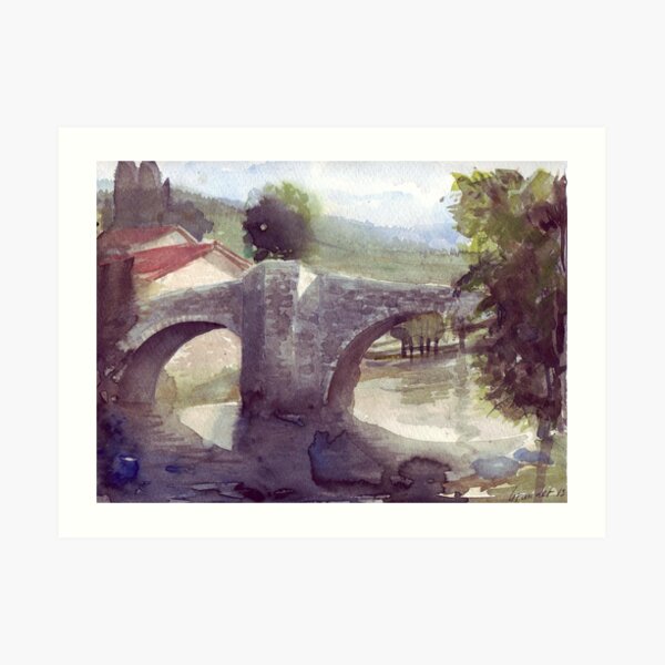 Puente, El punte de la Rabia, Zubiri, Navarra, España Lámina artística