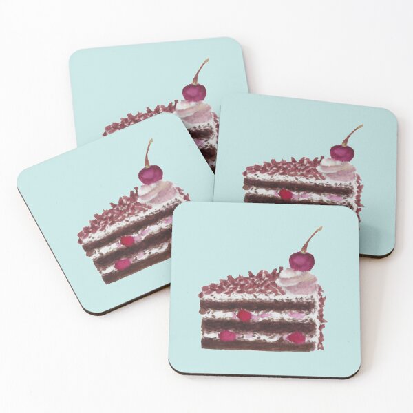 Item preview, Black Forest Cake watercolour illustration (blue colour background) designed and sold by tifft.