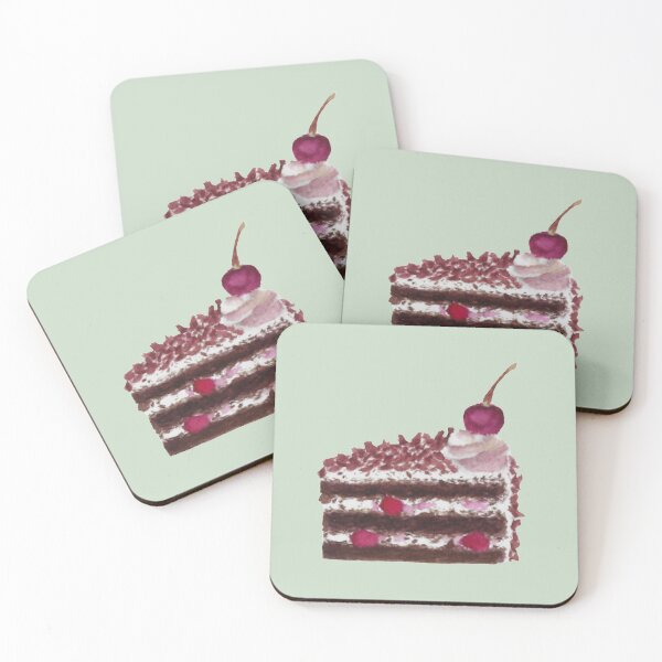 Item preview, Black Forest Cake watercolour illustration (green colour background) designed and sold by tifft.
