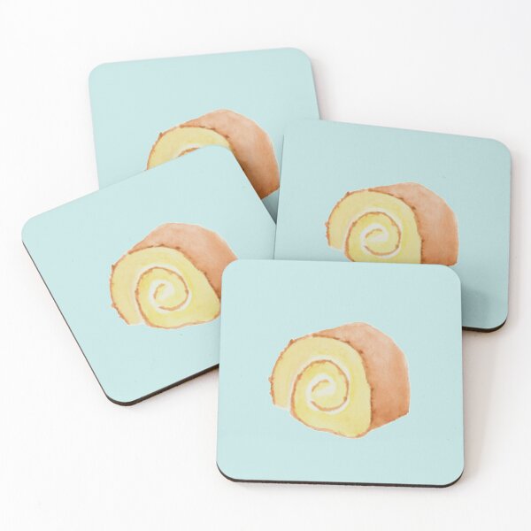 Item preview, Swiss roll cake watercolour illustration (blue colour background) designed and sold by tifft.