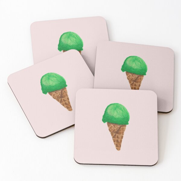 Item preview, Green ice cream watercolour illustration (Pink background) designed and sold by tifft.