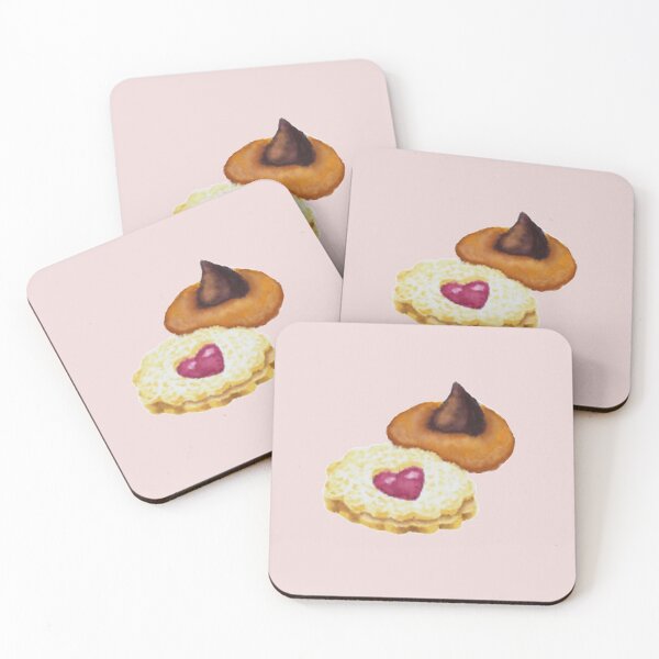 Item preview, Linzer and chocolate kiss cookies watercolour illustration (Pink background) designed and sold by tifft.