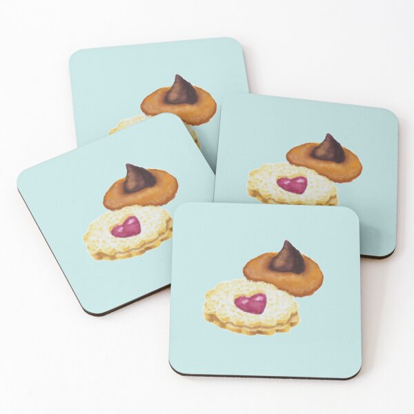 Item preview, Linzer and chocolate kiss cookies watercolour illustration (blue colour background) designed and sold by tifft.