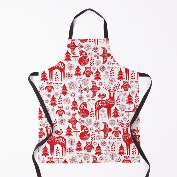Item preview, Christmas seamless pattern with deer, owls, foxes, and birds in white and red. Scandinavian style. Folk art. designed and sold by Skaska.