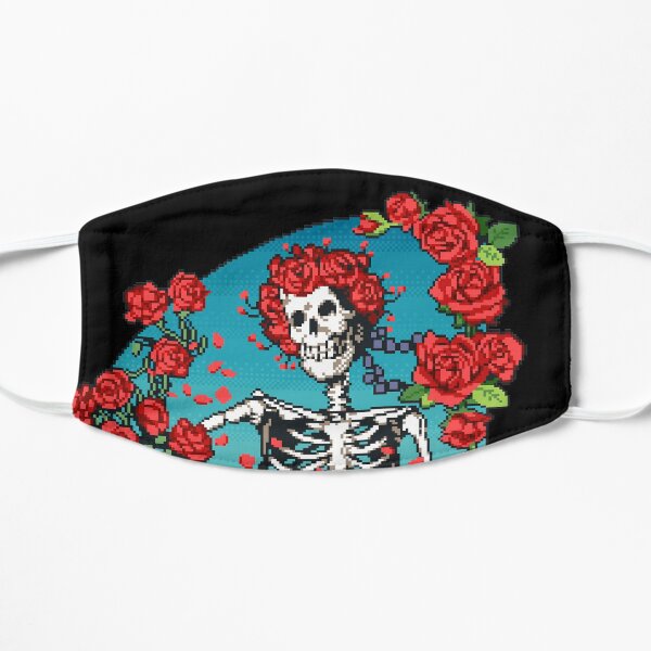 Pixel Art Skeleton and roses grateful dead Flat Mask