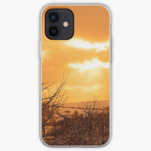 Paysage jaune, coucher du soleil et arbres Coque souple iPhone
