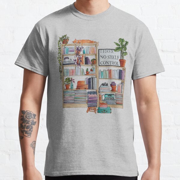 Watercolor bookshelf "I have no shelf control" Classic T-Shirt