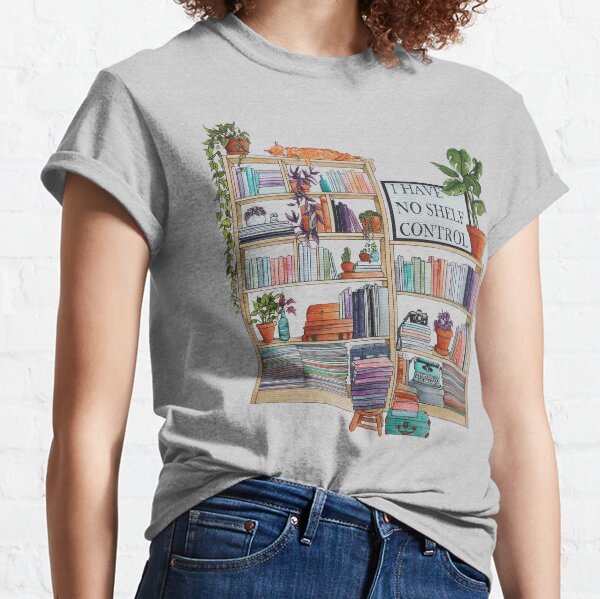 Watercolor bookshelf "I have no shelf control" Classic T-Shirt