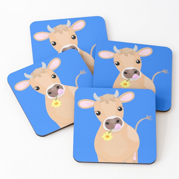 Item preview, Cute happy jersey cow and flower cartoon designed and sold by FrogFactory.