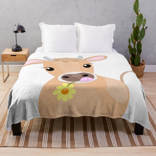 Item preview, Cute happy jersey cow and flower cartoon designed and sold by FrogFactory.