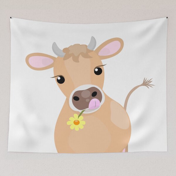 Item preview, Cute happy jersey cow and flower cartoon designed and sold by FrogFactory.