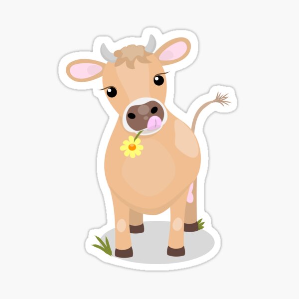 Cute happy jersey cow and flower cartoon Sticker
