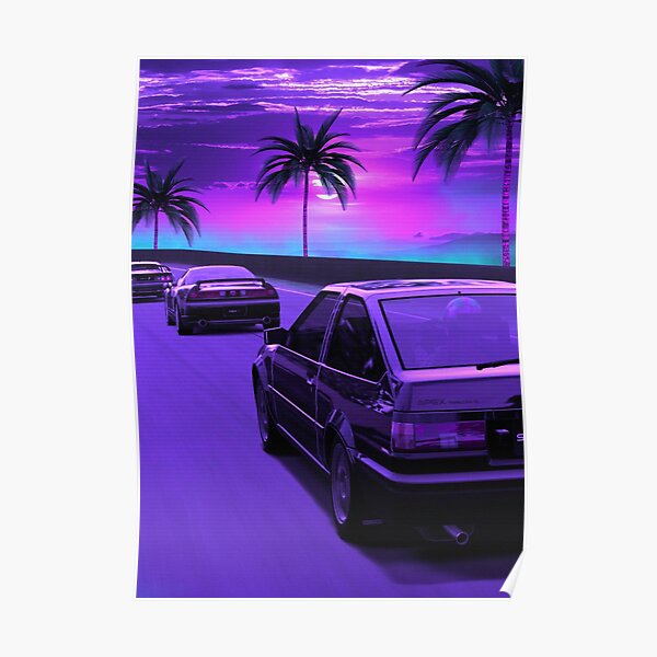 AE86 TRUENO retrowave distancé Poster