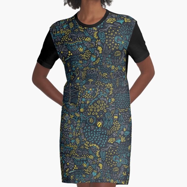 Blue and Yellow Graphic T-Shirt Dress