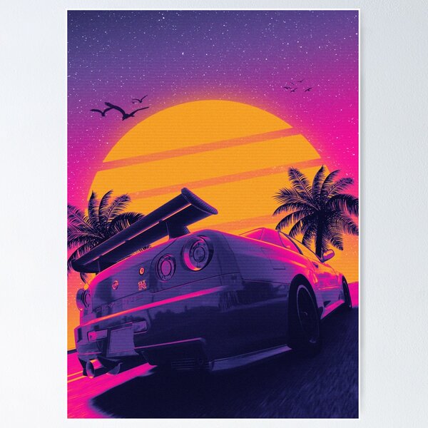 Item preview, Gtr R34 80s outrun retrowave designed and sold by exhozt.