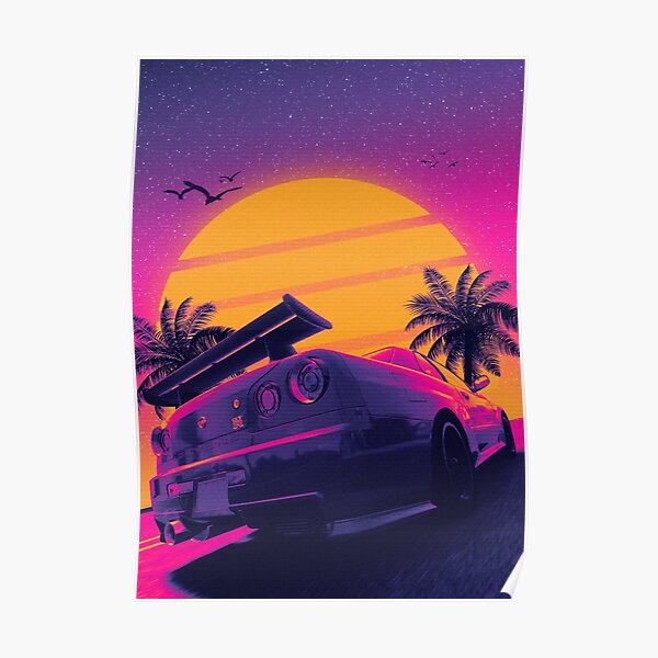 Gtr R34 80s Outrun Retrowave Poster For Sale By Daffaumar12 Redbubble